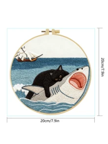 刺繡套件 15x15cm/5.9in 或 20x20cm/7.9in 手作 DIY 套組 貓抓鯊魚圖案 適合成人初學者 包含布料、說明書、刺繡框、針與線 適合送給朋友與家人的完美禮物 家居或辦公室藝術裝飾 - A - 查看 5