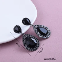 1 par de pendientes de lujo ligeros, simples y geométricos con forma exagerada de lágrima pesada de moda europea y americana para fiestas de mujeres - Negro - Ver 3