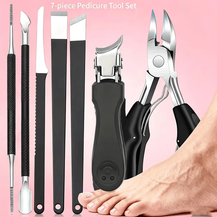 Bộ dụng cụ cắt móng tay và chăm sóc chân 7 món bằng thép không gỉ, kìm cắt móng tay cán dài hình móng vuốt đại bàng, phù hợp cho cả nam và nữ, có thể dùng để cắt móng chân, là món quà lý tưởng.