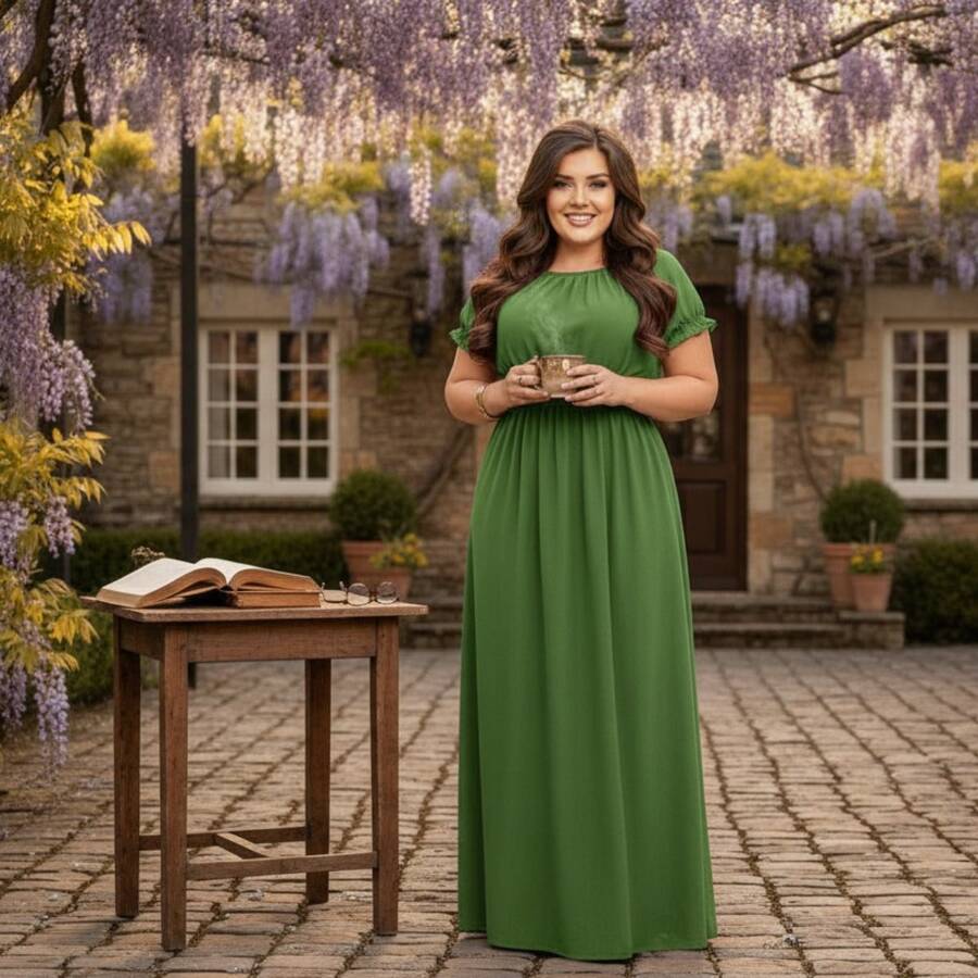 Women's Plus Size Long Dress, Curvy, Elegant,  Style - Mint Green - View 1
