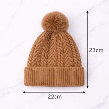 Women's Lined Winter Warm Beanie With Plush Pom-Pom, Adult Model JZ048 - Lạc đà - Xem 2
