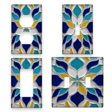 1pc Bohemian Floral Pattern Printed 1-Gang/2-Gang Plastic Wall Plate Light Switch Cover - Star - View 1