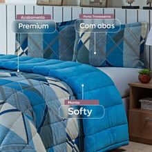 Queen Size 3 Piece Double Sided 400 Thread Count Printed Patchwork Blanket Kit Premium Bedding Soft Blanket - Cadet Blue - View 3
