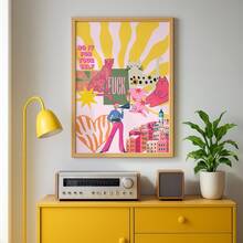 Set Of 1 Funky Colorful Cat Canvas Wall Art | Maximalist Eclectic Poster With Do It For Yourself Quote For Living Room Bedroom,Frameless/Framed - A - View 1