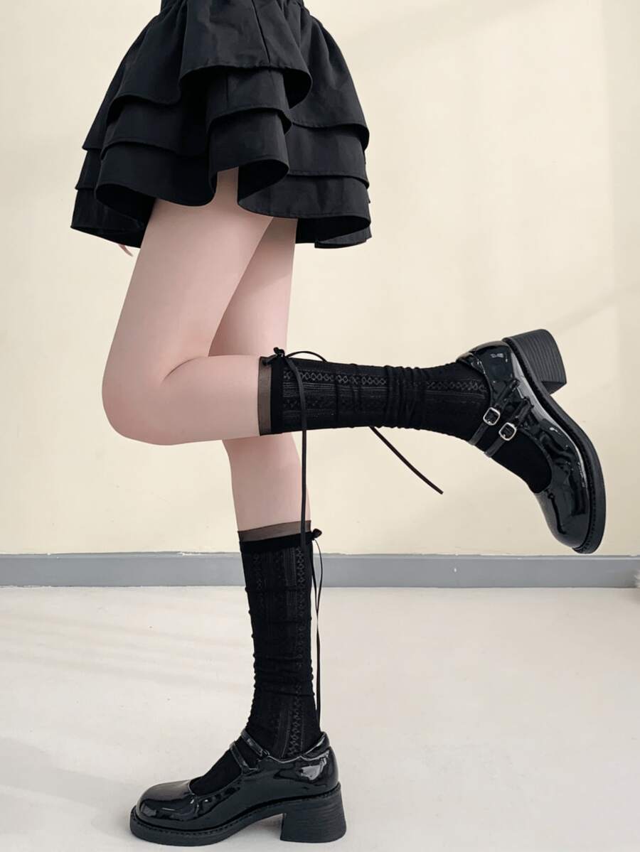 1/2 Pairs Lightweight Sweet Versatile Ballet Style Hollow Out Bow Socks, Suitable For Spring & Summer - Multicolor - View 1