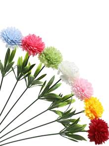 6支仿真菊花/非洲菊，多色带绿叶，耐用塑料材质，免维护，适用于家居、婚礼、派对、桌面装饰、圣诞节、万圣节、感恩节、复活节、室内/室外、夏季装饰 - 彩色 - 查看 9