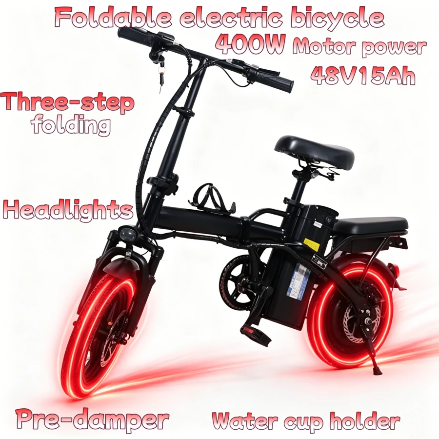 Bicicleta eléctrica para adultos, motor de 700 W, batería de 36 V y 14,5 Ah, neumáticos de 14 pulgadas de grosor, velocidad máxima de 45 km/h, autonomía de 72 km, todoterreno. - Negro - Ver 1