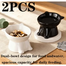 2个/套 - 优雅黑/纯白宠物高脚碗，15°倾斜 - 防呕吐增高喂食器，旨在保护颈椎和脊椎，防滑宽底座，耐用塑料材质，适用于猫和小型犬，干湿粮均可，实用宠物礼品 - 2pcs - 查看 9