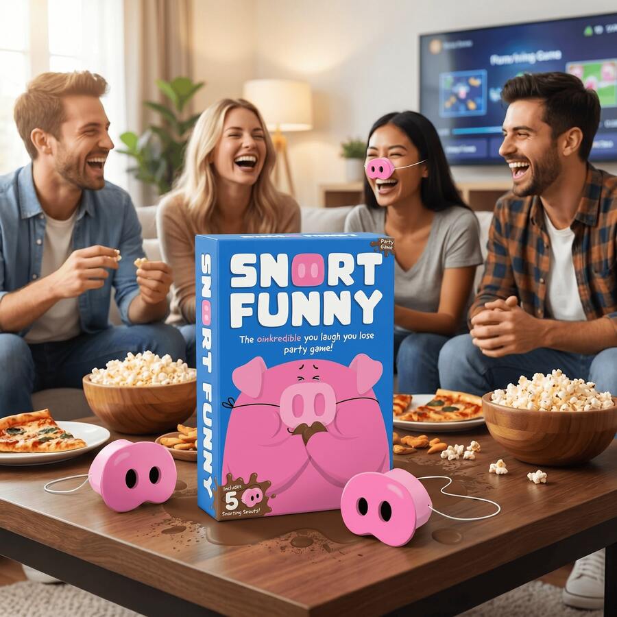 Snort Funny Laugh You Lose Party Game 150 Cards With 5 Pig Snouts For Family Friends Bachelor Bachelorette Parties - 淺藍色 - 查看 1