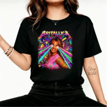 Britallica  Viral Meme Retro Y2K Neon Regenbogen 90er Pop Ästhetik Grafik 100% Baumwolle Unisex Casual Kurzarm T-Shirt - Schwarz - Übersicht 6