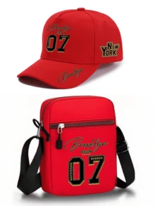 1pc/2pcs "Brooklyn" 07 Numeric Design Print Y2K Streetwear Baseball Cap & Adjustable Crossbody Bag Set, Unisex Outdoor Sports Hat And Shoulder Bag, Gift For Yourself And Friends - Multicolor - View 8