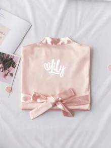 Bata de novia de satén personalizada, diseño de manga corta, bata de novia dama de honor personalizada, bata de satén personalizada, bata de novia personalizada, bata de preparación de dama de honor, bata de fiesta de boda, bata con ribete de encaje, bata con nombre personalizado, regalo de bata de novia (manga corta/talla: XL) - Multicolor - Ver 6