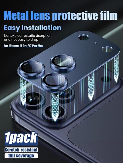 1 Packung Metall Kameraobjektiv Schutzfolie für iPhone 17 Pro/17 Pro Max, Vollflächiger Kratzschutz, einfache Installation, Nano-Elektrostatische Haftung, Stoßfest, HD Klar, beeinträchtigt die Filmaufnahme nicht