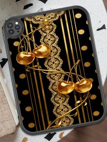 1件金色蕾丝樱桃复古元素防震平板电脑保护套，内置360度加厚防摔保护套，兼容iPad 10代10.9英寸，便携式皮革10.2英寸平板电脑保护壳 - 彩色 - 查看 2