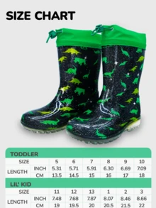 儿童恐龙图案雨靴，男童系带弹力雨靴，闪亮细节设计，适合户外玩耍，防水防滑，易于穿脱，时尚可爱卡通雨靴 - 綠色 - 查看 8