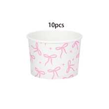 10 piezas/20 piezas/40 piezas Tazones de papel para helado con patrón de moño y estrella en rosa y blanco, diámetro superior de 3,5", diámetro inferior de 2,95", altura de 2,4", adecuado para helado, sundae, yogur, palomitas de maíz, fiesta de cumpleaños, boda y festividades para hombres y mujeres - lazo rosa y blanco - Ver 10