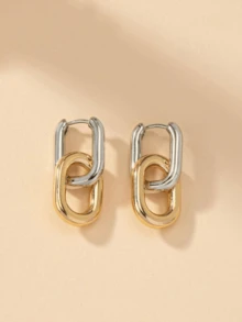 1 Pair U-Shaped Minimalist Personalized Dual-Tone Design Fashion Hoop Earrings Ear Clips, Gift For Party And Gathering - Light Grey - View 4