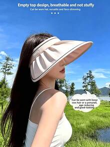 1 pieza Nuevo sombrero de sol plegable para mujer, sombrero versátil de protección UV para verano, adecuado para correr, golf, playa, senderismo y otros escenarios, estilo casual y deportivo, accesorio ideal para el transporte diario y la aventura al aire libre - Multicolor - Ver 2