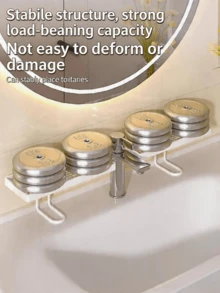 1 pieza Estante para grifo sin taladro, estante de almacenamiento expandible para tocador de baño, organizador de drenaje hueco para artículos de tocador, montado en el grifo, impermeable - Multicolor - Ver 2