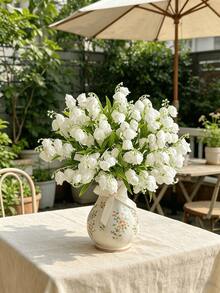 10/5件 12.99英吋人造白色鈴蘭絲綢花，仿真五月花花莖，適用於婚禮花束、DIY花環、室內臥室桌面布置、居家花園戶外春夏派對裝飾 - 白色 - 查看 5
