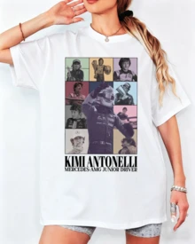 Kimi Antonelli MercedeSs F1 T-Shirt, Photo Collage Print, Unisex F1 Fan Streetwear Top - White - View 11