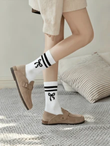 5/10 Pairs Women's Ruffled Lace Trim Black Socks, Soft Breathable Knee High Socks, Suitable For Daily Wear, Festivals, Outdoor, All Seasons, Match With Loafers, Casual Shoes, Size 36-42 - Multicolor - View 2
