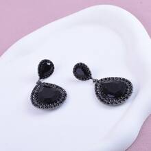1 par de pendientes de lujo ligeros, simples y geométricos con forma exagerada de lágrima pesada de moda europea y americana para fiestas de mujeres - Negro - Ver 4