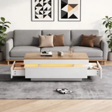 100 X 50 X 35 Cm Coffee Table With 2 Drawers / High-Gloss Side Table / Load Capacity 30 Kg / Easy To Assemble And Easy To Clean / Suitable For Living Rooms, Bedrooms And Apartments - 白色 + 木紋 - 查看 2
