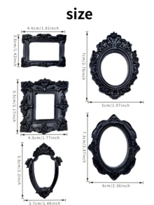 10pcs/Set Gothic Style Mini Carved Resin Photo Frame Decor, DIY Dollhouse Wall Decoration, Theme Party Gift For Family & Friends, Personalized Baroque Hollow Frame Sculpture Decor - Multiple Styles - View 22