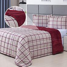 Queen Size 3 Piece Double Sided 400 Thread Count Printed Patchwork Blanket Kit Premium Bedding Soft Blanket - Burgundy - View 8