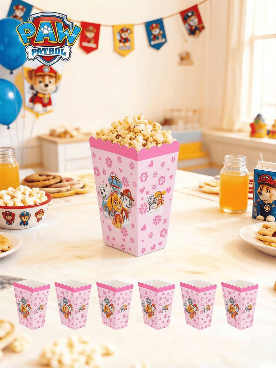 Paw Patrol 12个/套 汪汪队立大功卡通爪印爆米花纸袋，牛皮纸礼品盒带提手，可折叠零食盒，随机颜色和款式，密封和自封式，适合生日派对惊喜礼物和糖果盒 - 多色1 - 查看 1