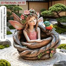 2D Acrylic Fairy Garden Stake, Enchanting Fairy & Bird Ornament For Courtyard, Suitable For Flower Beds And Patios, Compatible With Outdoor Use And Garden Decor - C - View 5