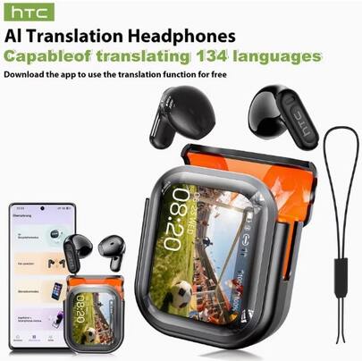 HTC سماعات الترجمة AI NE20: تدعم الترجمة لأكثر من 131 لغة، لاسلكي 6.0، عمر بطارية فائق الطول، تحكم باللمس، شاشة LCD ذكية، مناسبة للياقة البدنية والسفر والعمل وغيرها من السيناريوهات كسماعات ألعاب