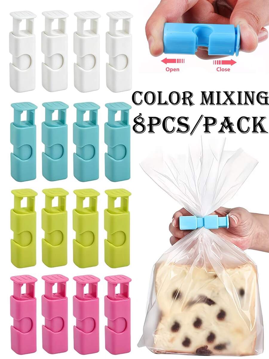 8pcs Of Any Color Food Sealing Clip, Spring Style Snack Bread Bag Sealing Clip, Kitchen Grain And Vegetable Preservation Sealing Clip, Reusable - A - View 1