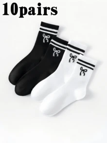 5/10 Pairs Women's Ruffled Lace Trim Black Socks, Soft Breathable Knee High Socks, Suitable For Daily Wear, Festivals, Outdoor, All Seasons, Match With Loafers, Casual Shoes, Size 36-42 - Multicolor - View 4