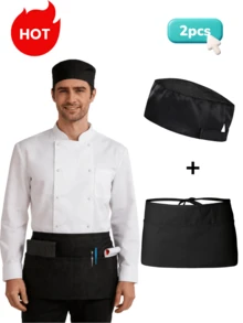1/2 Pcs Unisex Chef Hat & Kitchen Apron Set, Machine Washable Catering Uniform With 3 Pockets, Reusable Work Clothes For Servers In Kitchen, Hotel, Restaurant, Coffee Shop & Flower Shop - Multicolor - View 13