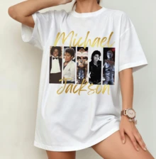Michael Jackso Vintage Retro Collage Commemorative Crew Neck T-Shirt | Unisex Nostalgia Pop Legend Fan Shirt White - White - View 11