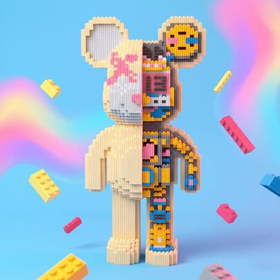 Large Anatomical Bear Building Blocks Set, Half-Body Mechanical Bear Model Kit, DIY Mosaic Puzzle Toy For Adults & Teens, Creative Home Decor, Unique Gift Idea, Skin Tone & Exposed Gears Design