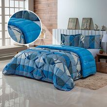 Queen Size 3 Piece Double Sided 400 Thread Count Printed Patchwork Blanket Kit Premium Bedding Soft Blanket - Cadet Blue - View 1