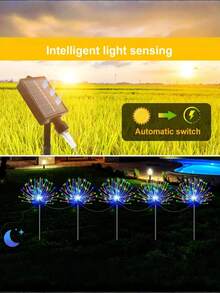LED Solar Fireworks Garden Lights, Waterproof Lawn Lights, 8 Lighting Modes, Solar Decorative Lights, Built-In Rechargeable Nickel-Hydrogen Batteries, Non-Detachable Photovoltaic Panels. Suitable For Outdoor Gardens, Lawns, Patios, Paths And Villa Decorations, Outdoor Garden Lighting, Suitable For Paths, Gardens And Terraces. - 煙火 - 查看 4