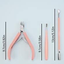 1/3pcs Pink Manicure Tools, Includes Cuticle Nipper And Cuticle Pusher, Stainless Steel Durable Nail Care Tools, Long-Lasting, Easy To Clean Nail Edges, For Home Daily Care And Salon Professional Manicure - Nail Tools - View 2
