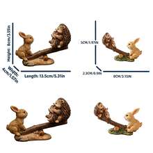 Resin Seesaw Rabbit Hedgehog Turtle & Leaf Animal Figurine, Mini Micro Landscape Statue For Succulent Pots, Fairy Garden, Yard, Desktop & Office Decor, Cute Whimsical Home Ornament, Ideal Housewarming Gift & Collectible - Resin - View 2