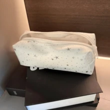 星点极简可爱帆布铅笔盒，大容量拉链文具袋，耐用帆布，厚实面料，防水，顺滑拉链，生日礼物，节日赠品，宿舍收纳，极简风格 - A - 查看 4