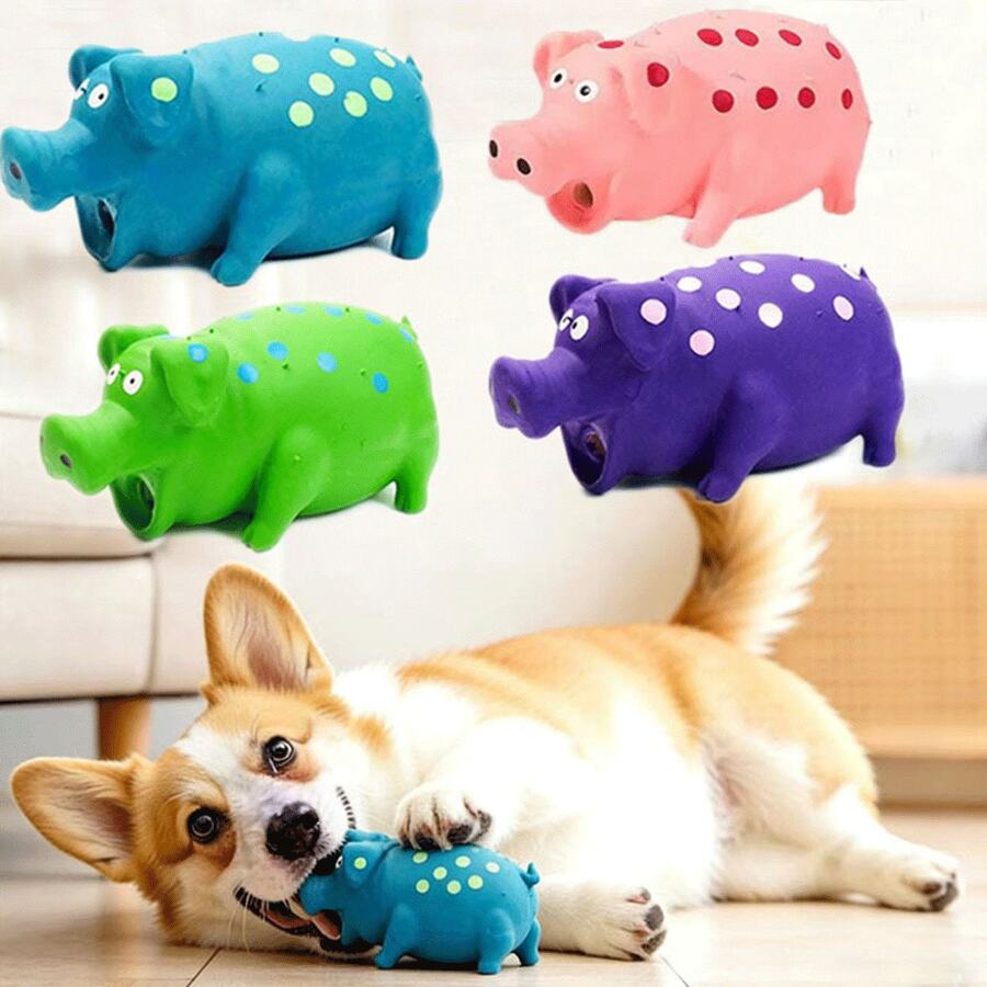 1 Stück quietschendes Latex Schwein Hundespielzeug, strapazierfähiges Zahnpflege-Kauknochen, verschiedene Farben, für kleine & mittlere Hunde, Langeweile Linderung - Verschiedenfarbig - Übersicht 1