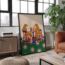 Set Of 1 Funky Leopards Drinking Beer Canvas Wall Art | Mid Century Retro Pop Print For Bar Kitchen Living Room,Frameless/Framed - A - View 9