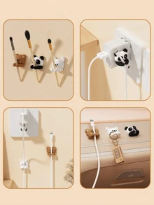 3pcs Cute Animal Shaped Cable Organizer Clips, Rabbit/Panda/Bear Design Cable Holders, Wall-Mounted Cable Management Without Drilling, Desktop & Home Office Charger Wire Organizer - View 10