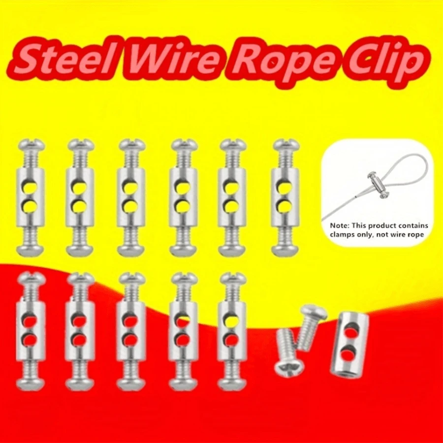 12pcs Metal Wire Rope Clips Set, Adjustable Cable Clamps, Rope Connectors, Suitable For Diameter ≤2.5mm, With End Screw Fasteners, Great For Clotheslines, Pendant Lamps And Plant Supports. - 12pcs - View 1