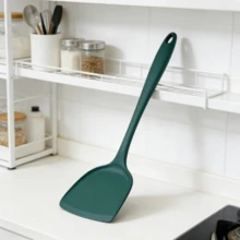 Bộ 1/2 chiếc thìa silicon chống dính liền mạch, chịu nhiệt, dụng cụ nhà bếp dùng để nấu ăn, nướng bánh, rửa chén, màu đen/xanh lá cây. - Nhiều màu - Xem 7
