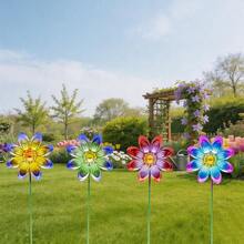 4pcs Outdoor Metal Colorful Floral Garden Decor Stakes | Durable And Vibrant Garden Decorations, Yard Art, Patio Decor, Lawn Accessories, Easy To Install, Suitable For Landscaping, Spring, Summer And Holiday Decorations - Flowers - View 7