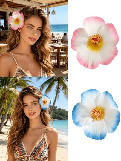 1/2pcs Lady Blue And Pink Gradient Sunflower Hair Clip, 3D Floral Artificial Flower Hair Accessory, Bang And Side Hair Clip, Bohemian Hawaiian Style, Sweet And Cute, Suitable For Photo Styling Tools, Beach Vacation, Dates, Wedding Parties, Afternoon Tea Gatherings